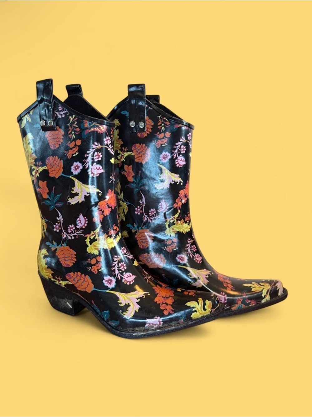 Nomad Black Floral Western Rain Boots size 8